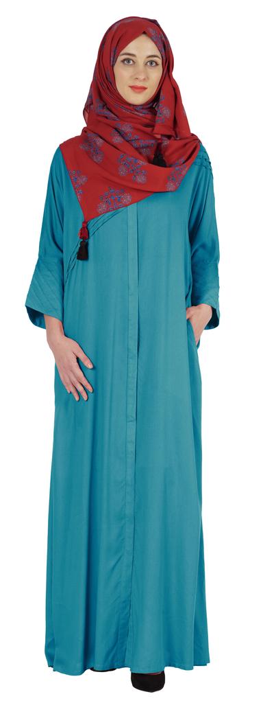 Bimba Islamic Clothes For Women Long Prayer Robe Maxi W Printed Hijab Rayon Abaya Front Button Muslim