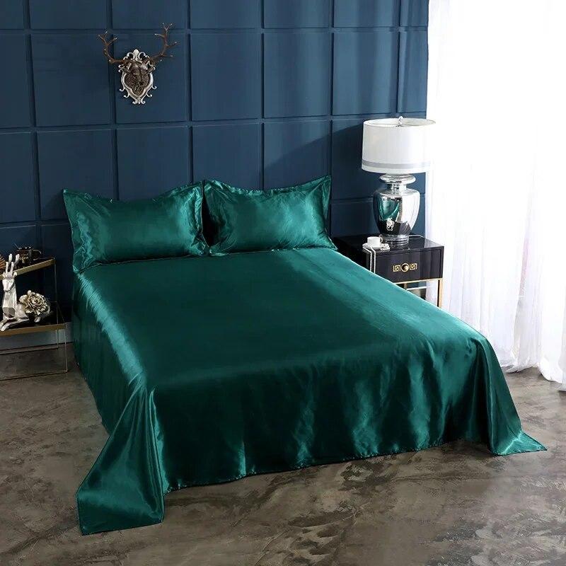 High End Rayon Queen Size Bed Sheet Set Luxury Solid Satin Silky Bedsheet Set High Quality Single Double Sheets and Pillowcase