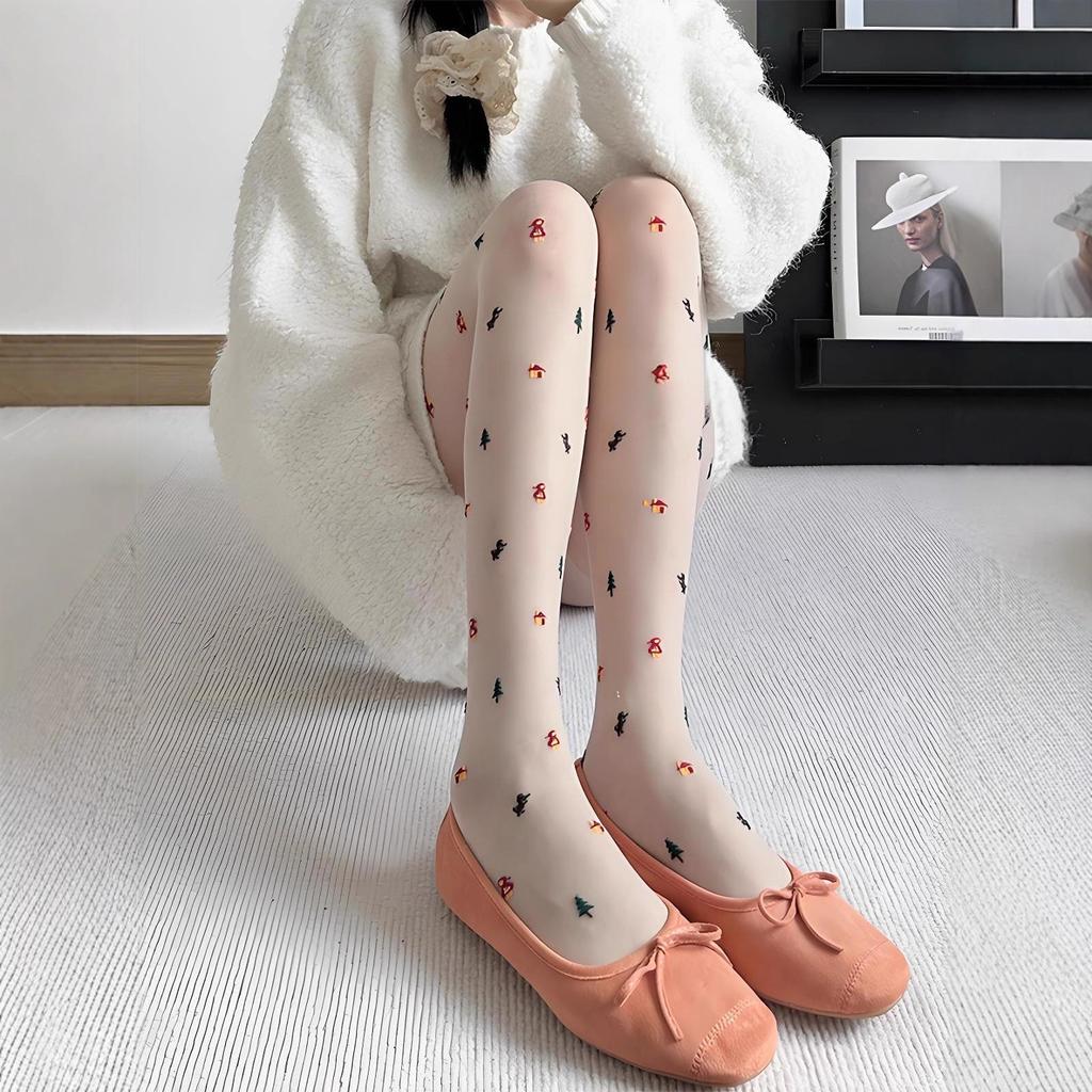 Christmas Elements Cute Printed Leggings Sweet Pure Meat Pantyhose Thin Micro-Pressure Not Tight Stockings