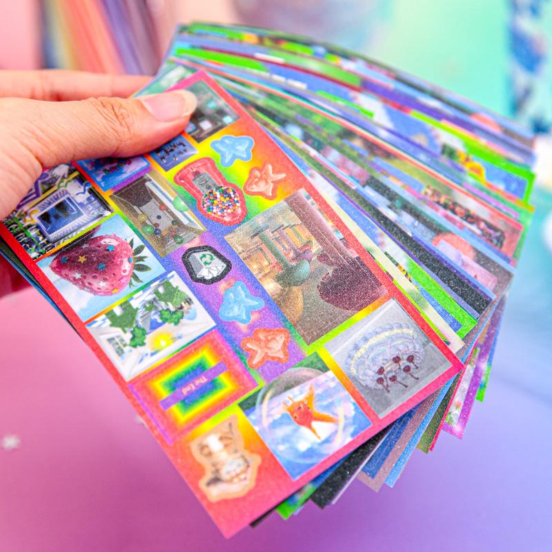 Ancient Flash Sand Film Dream Core Sticker Book Y2K Millennial Electronic Style Die-Cutting Sticker Book DIY Decoration Stickers