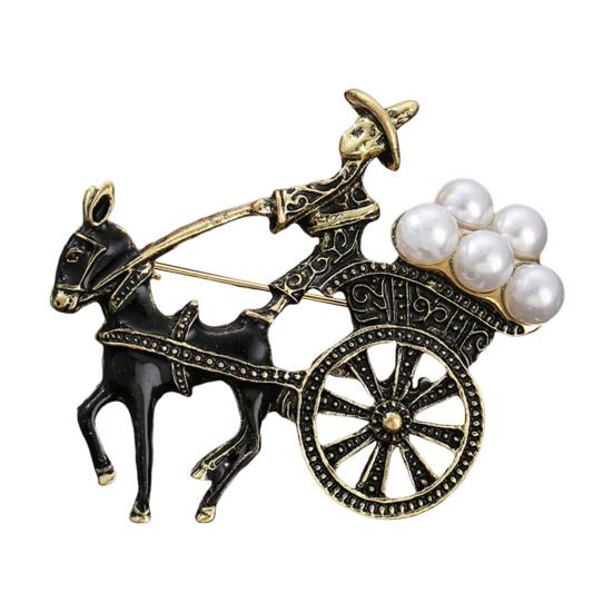 Brooch Pin Horse Design Enamel Pin with Imitation Crystals Enamel Faux Pearls Fairy Tale Brooch Artistic Accessories