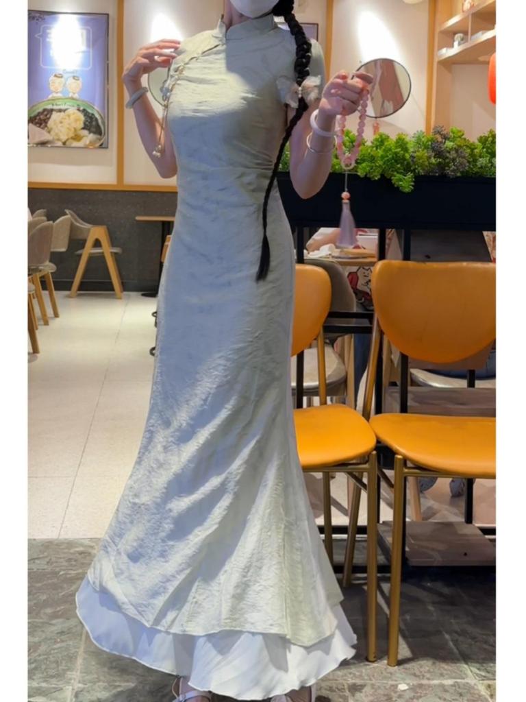 Ретро китайское ципао со стойкой: Пошаговое платье-слим с лотосом