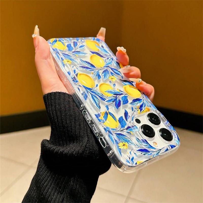Летний чехол для телефона из ТПУ с принтом свежих фруктов и лимонов для IPhone 16 16E 15 14 13 12 11 Pro Max XR 7 8 Plus, противоударный чехол с воздушной подушкой