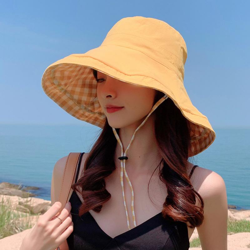 Модная шляпа от солнца, женские модели, можно складывать, летняя, с большими полями, солнцезащитная шляпа от солнца, закрывающая лицо, клетчатая шляпа рыбака