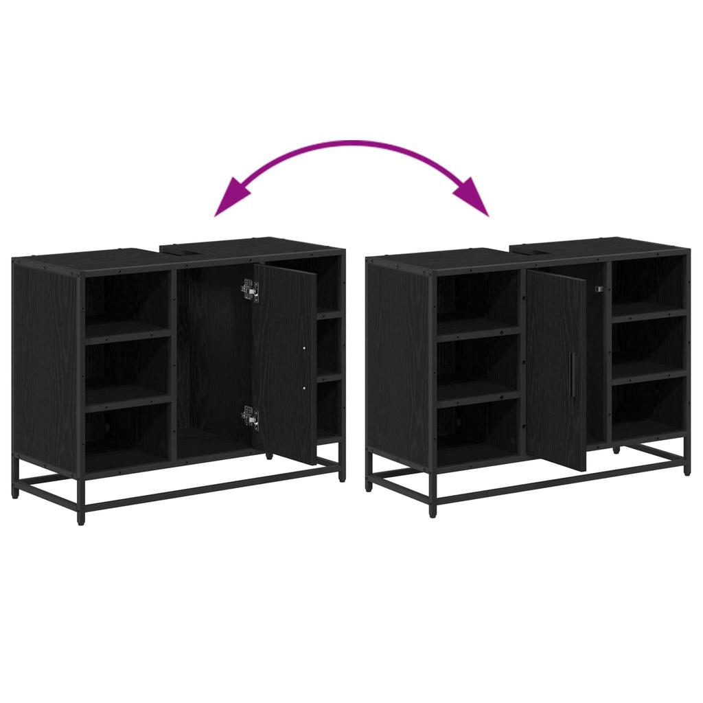Bathroom Furniture Set 3 pcs Black Oak Effect Particleboard