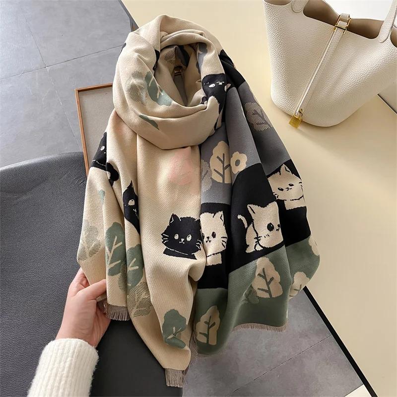 Women Winter Imitation Wool Scarf Warm Pashmina Foulard Female Cashmere Shawls Wraps Thick Soft Bufanda Scarves Stole