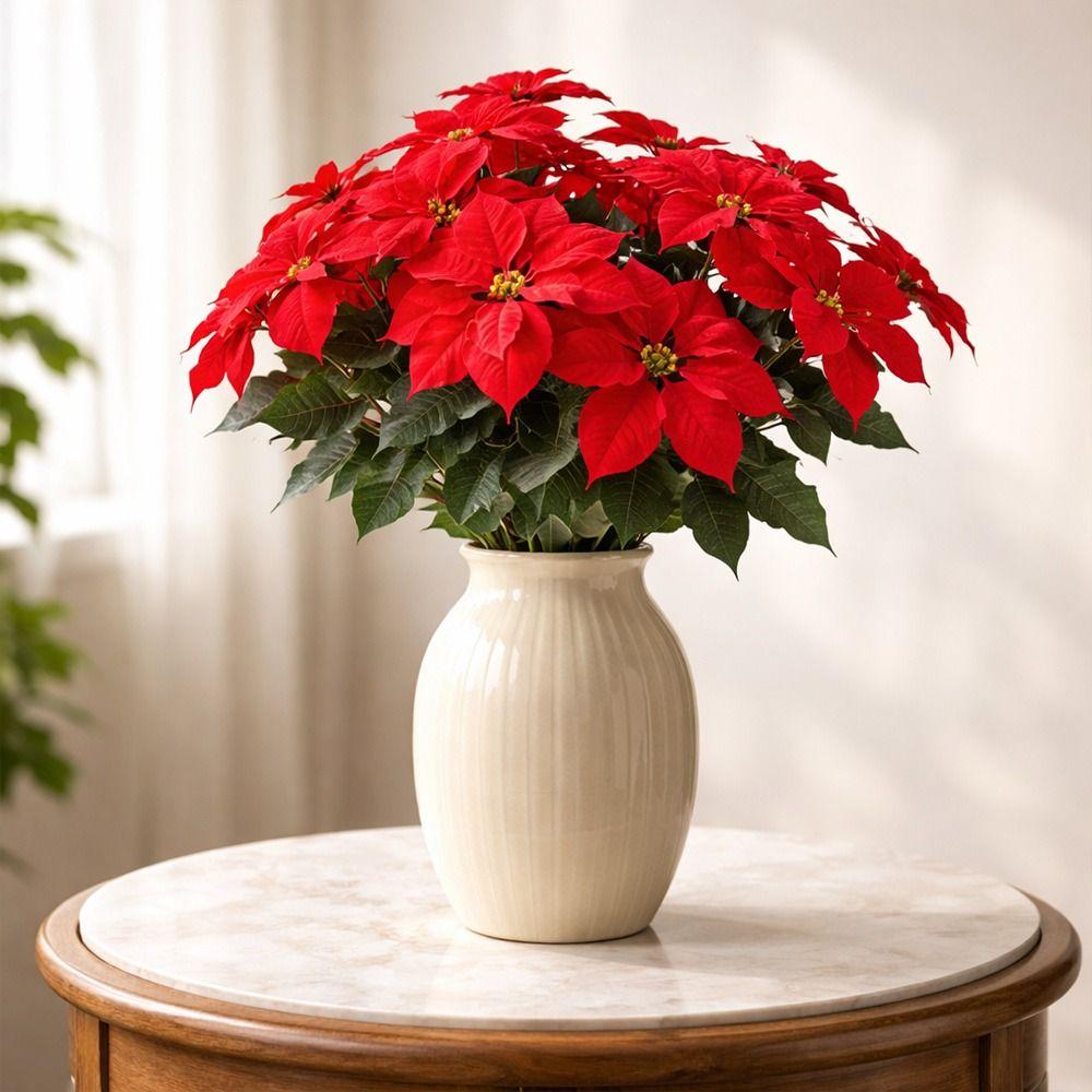 Flower Arrangements Artificial Poinsettia Bouquet 5/7 Forks Real Touch Flowers Bouquet Faux Silk DIY Faux Poinsettia Stems