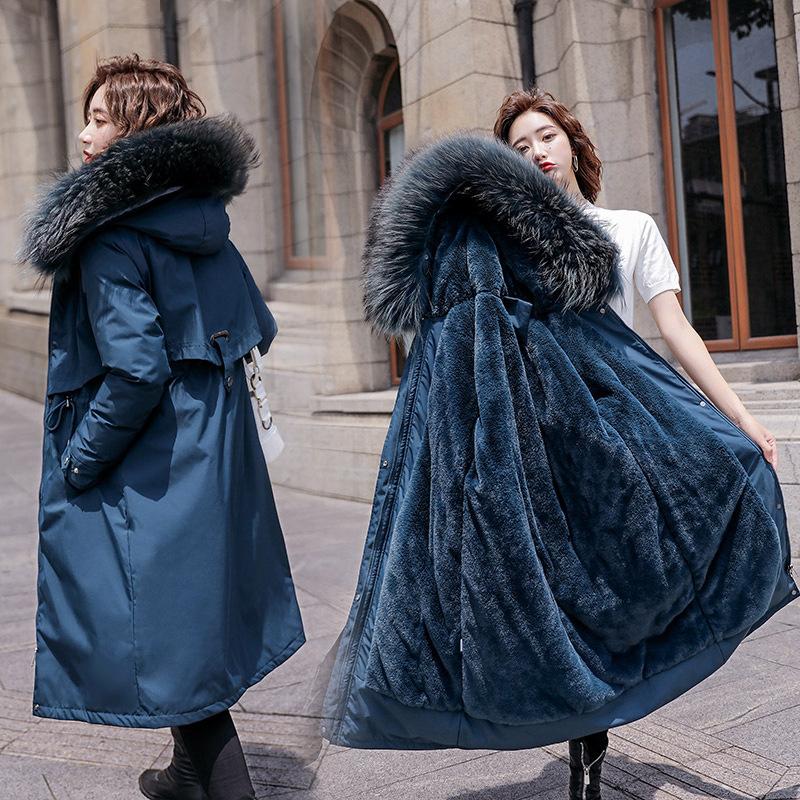 Зимняя новая женская бархатная куртка средней длины со свободным коленом и хлопковой подкладкой, модная куртка с капюшоном