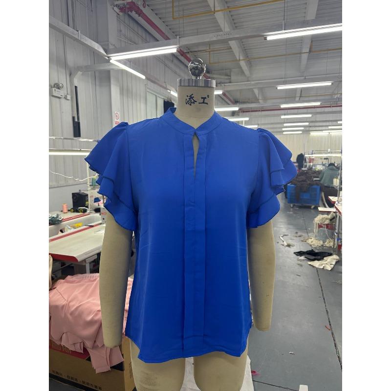Women's Shirt Summer New V-neck Casual Ruffled Short Sleeve Solid Color Loose Shirt Tops Women Elegant Fashion Casual Women's Blouses