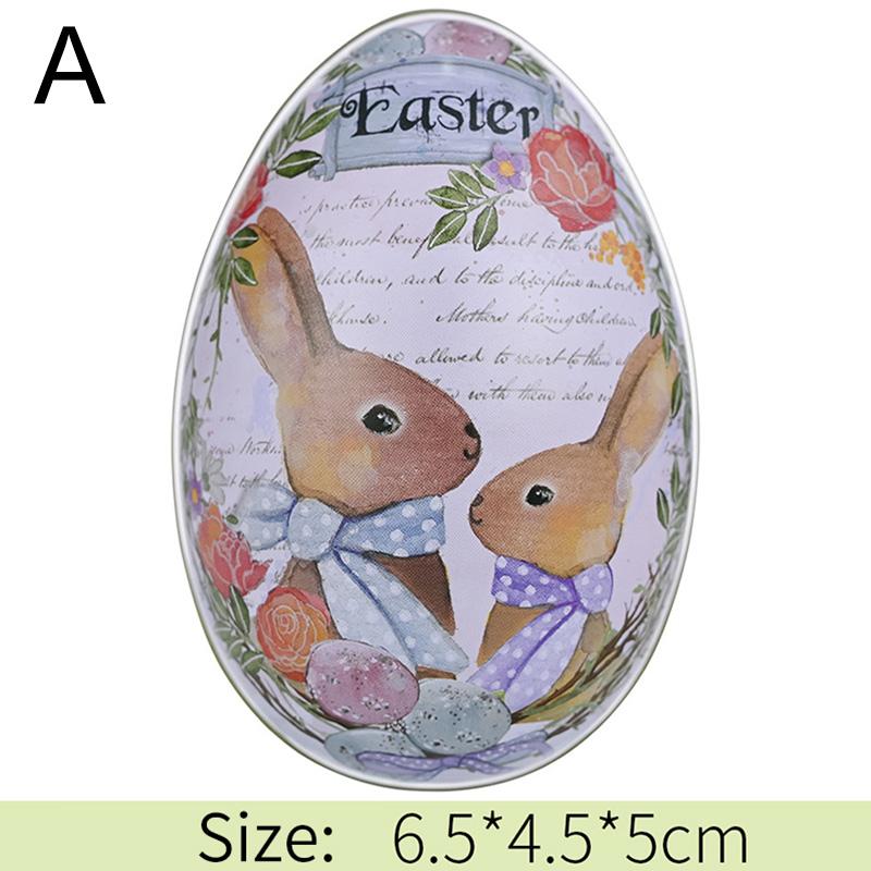 1 шт. Подарочная коробка из жести в форме яйца с изображением пасхального кролика, металлическая коробка для хранения, креативные принадлежности для вечеринок