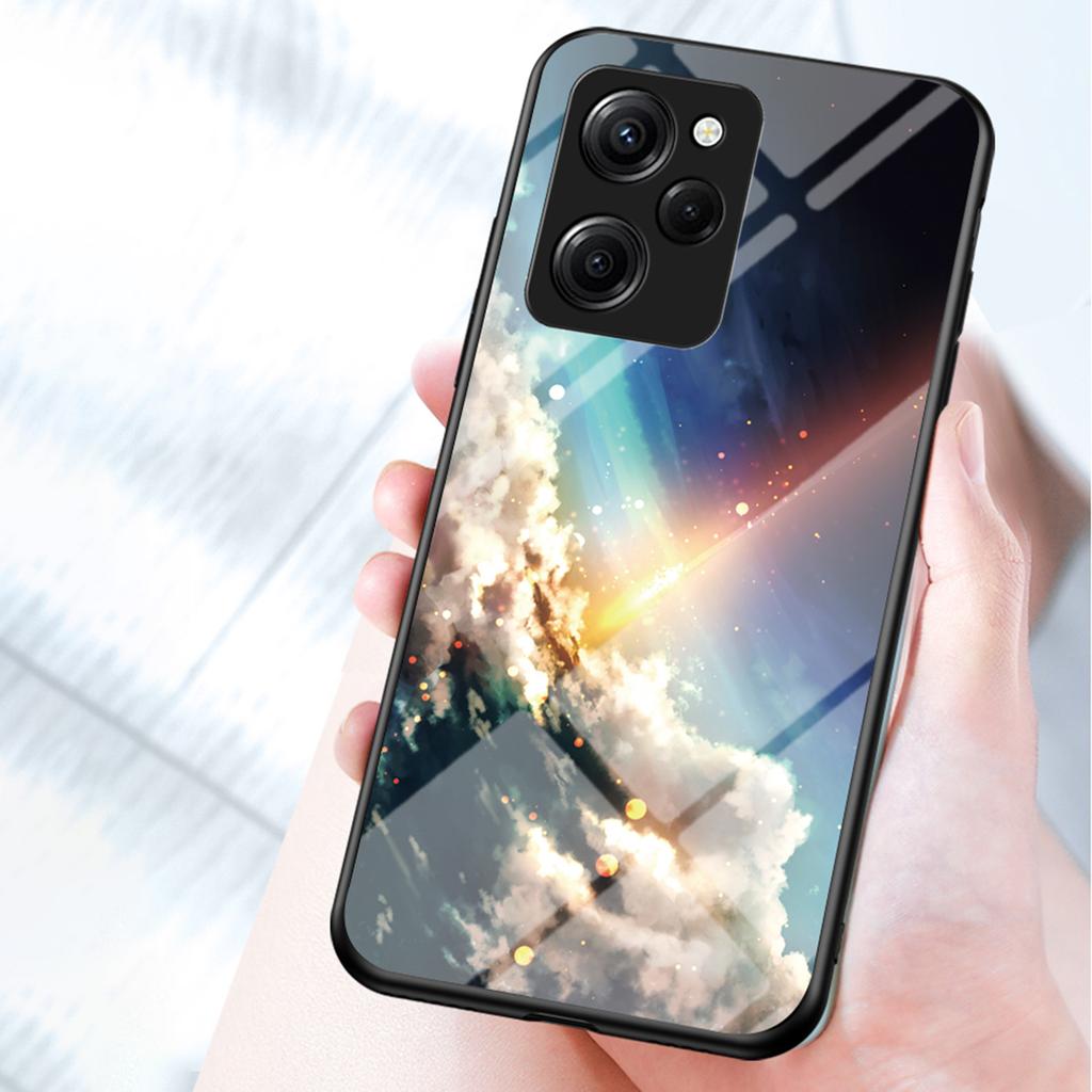 For Xiaomi Poco X5 Pro 5G/Redmi Note 12 Pro Speed 5G Cell Phone Case Tempered Glass+PC+TPU Starry Sky Pattern Phone Cover