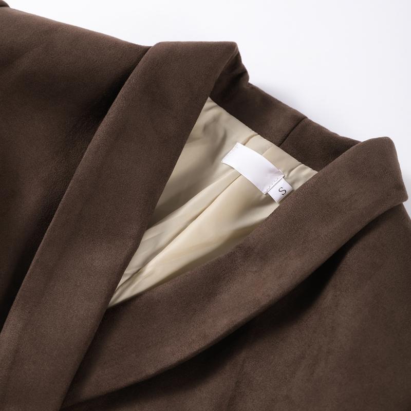 Темно-коричневая замшевая куртка с лацканами женская теплая с длинным рукавом повседневная верхняя одежда ретро британский стиль темпераментная куртка осень 2025