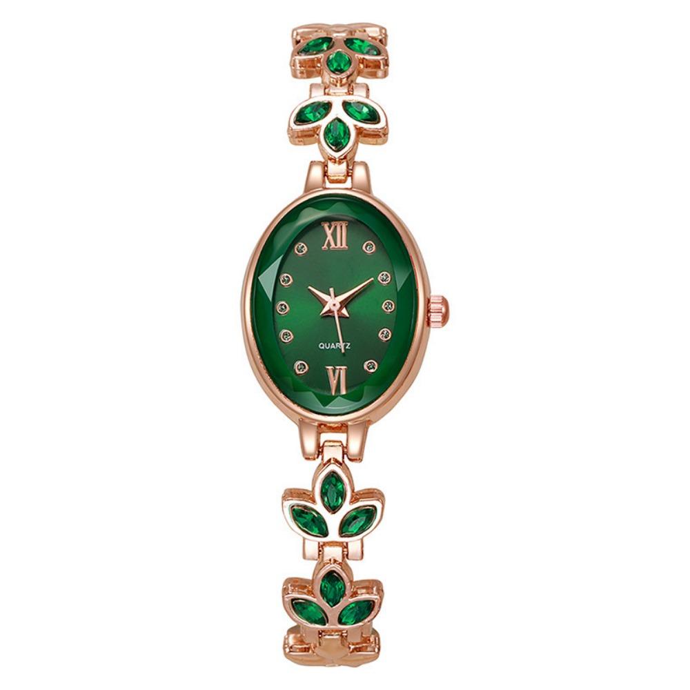 Rhinestone Quartz Ladies Watch Bracelet-Style Analog Watch 3-Leaf Clover Wristwatch Women