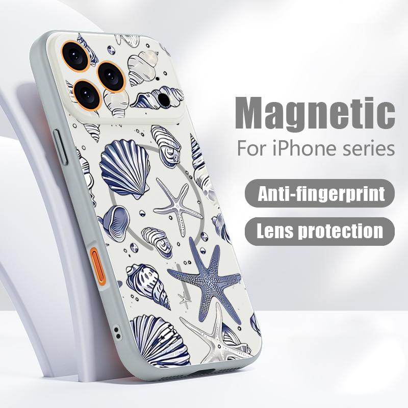 Чехол с узором Акула и Кит для iPhone 17 Pro Max Магнитный Для Magsafe Гибридный Тонкий Матовый Чехол Для iPhone 16 15 14 13 Pro Max