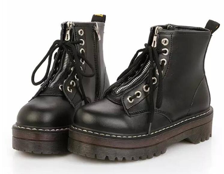 Модные туфли на плоской подошве с застежкой-молнией, женские ботинки из искусственной кожи на высоком каблуке и платформе, ботильоны на шнуровке для девочек 35-40 C243