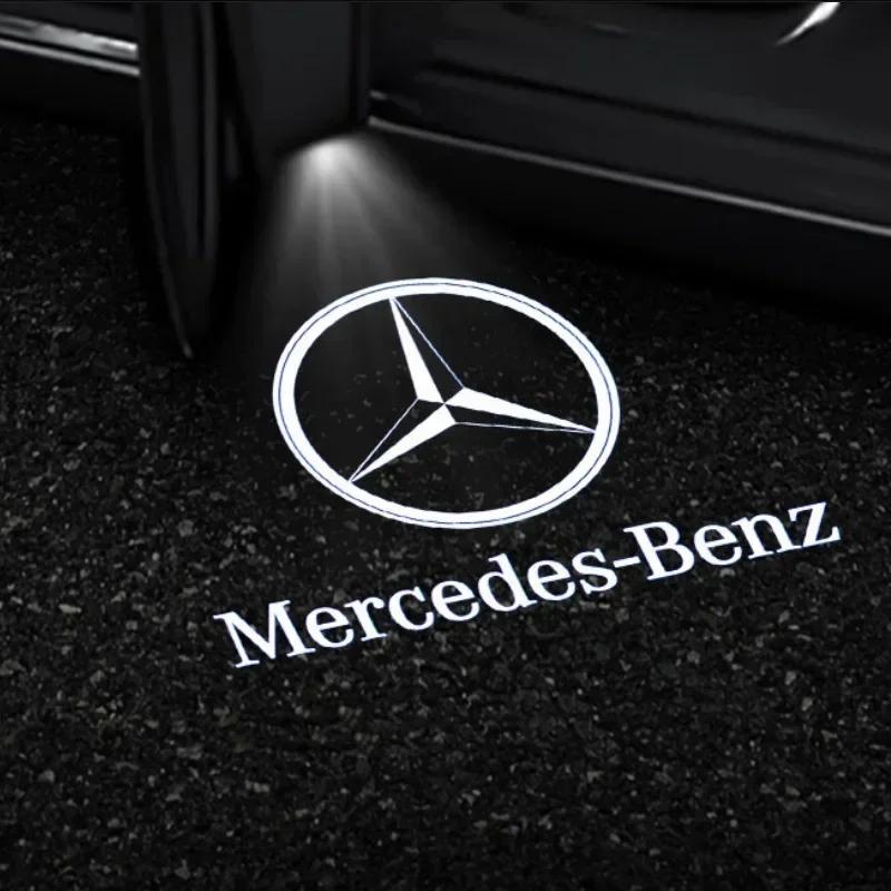 C200 E200 New 2025 For Mercedes Benz 2PCS/Set Car Door Light Laser Logo Decor Project Ghost Lamp Mercedes Benz A B C M ML GLA GL