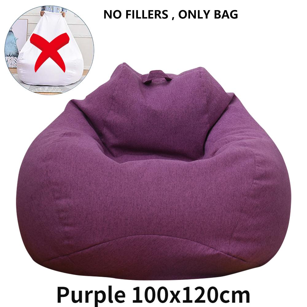 Lazy Sofa Cover Without Filler Linen Cloth Solid Lounger Bean Bag Sofa Covers Pouf Puff Couch Tatami Living Room Beanbags New