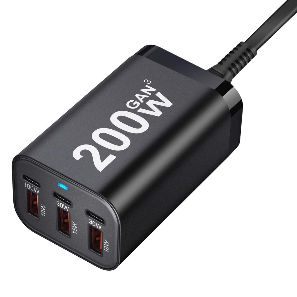 USB C Fast 200W 6-Port Charging Fast GaN Charger Power Adapter For 14/13/12 Series, Samsung Galaxy S23/S22/S21
