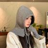 Winter Outdoor Warmer Balaclava Hats Women Girls Knitted Hooded Hats Scarf and Gloves Set Drawstring One-piece Neck Collar Beanies Caps