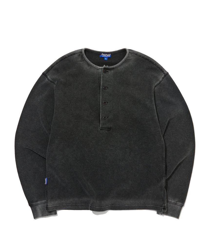 PENFIELD Vintage Washed Waffle Button Henley Neck Long Sleeve T-Shirt Charcoal_Fs1Kt07U