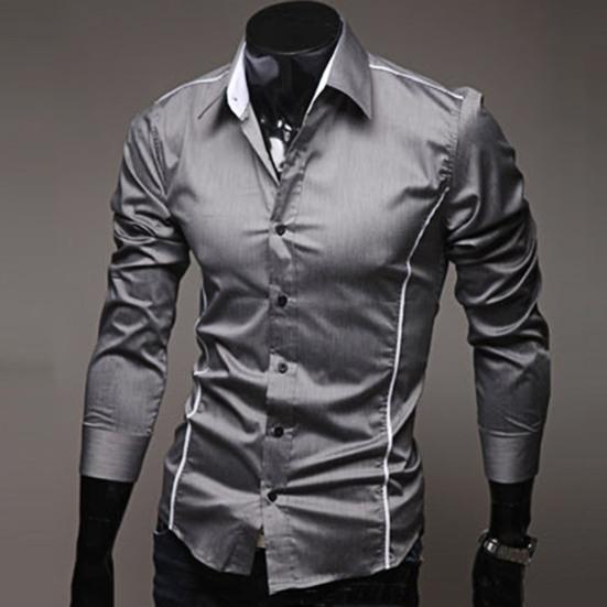 Men Shirt Contrast Colors Turn-down Collar Single-breasted Slim Spring Shirt for Work