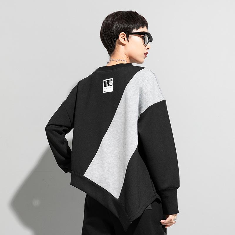 Европейско-американская осенняя футболка с цветными блоками для полных женщин, повседневная, с длинным рукавом