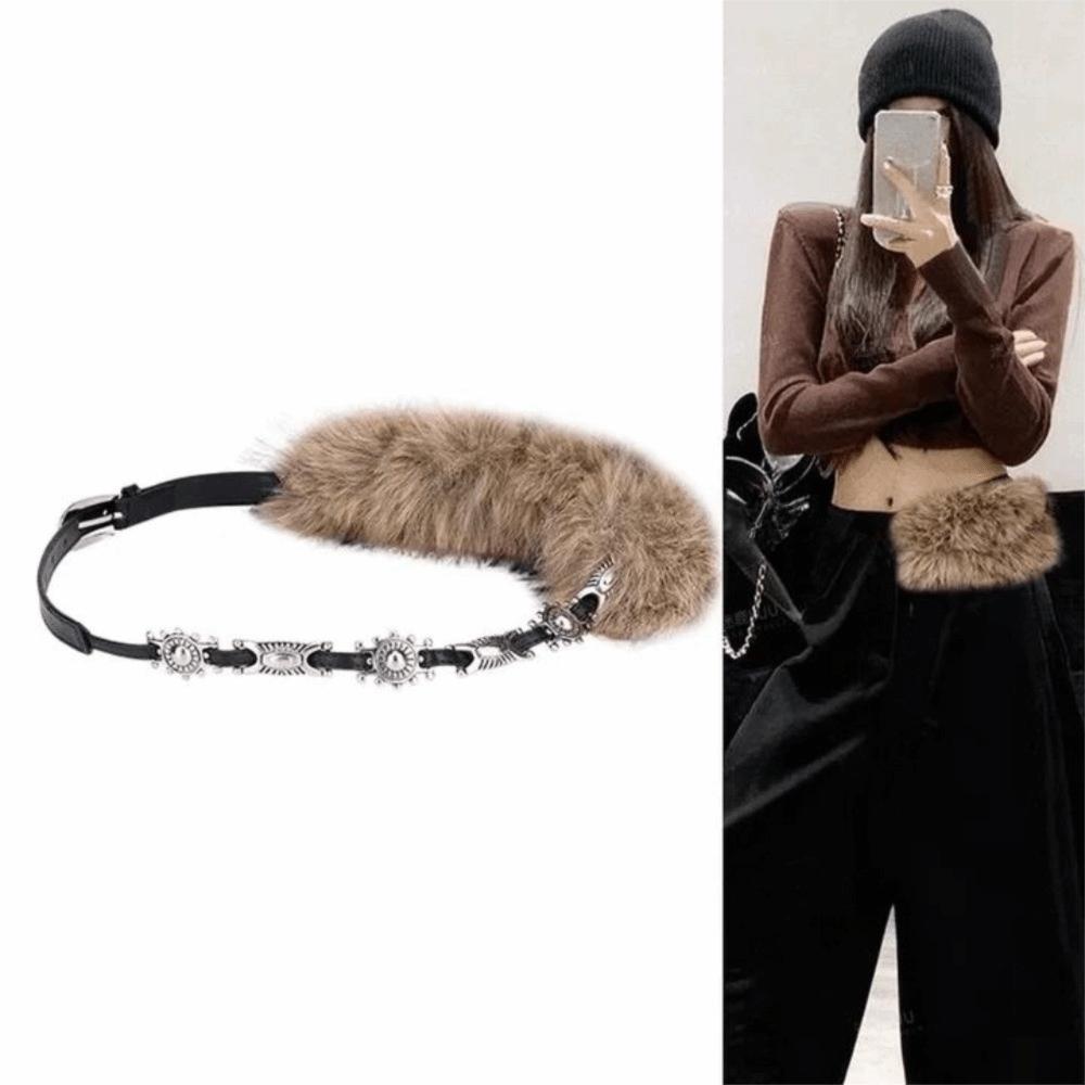 PU Leather Leather Fur Belt Spicy Girl Style Y2K Waistband Simple Plush Belt  Female/Girls