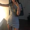 Summer Sexy Bodycon Dress With Polo Neck Short Sleeve Knitted Fabric For Club Wear