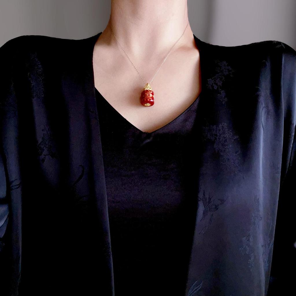 Дзи-подвеска «Дворец Потала Красное Мясо Благородный Человек» из серебра S925 с желтым агатом Бога Богатства