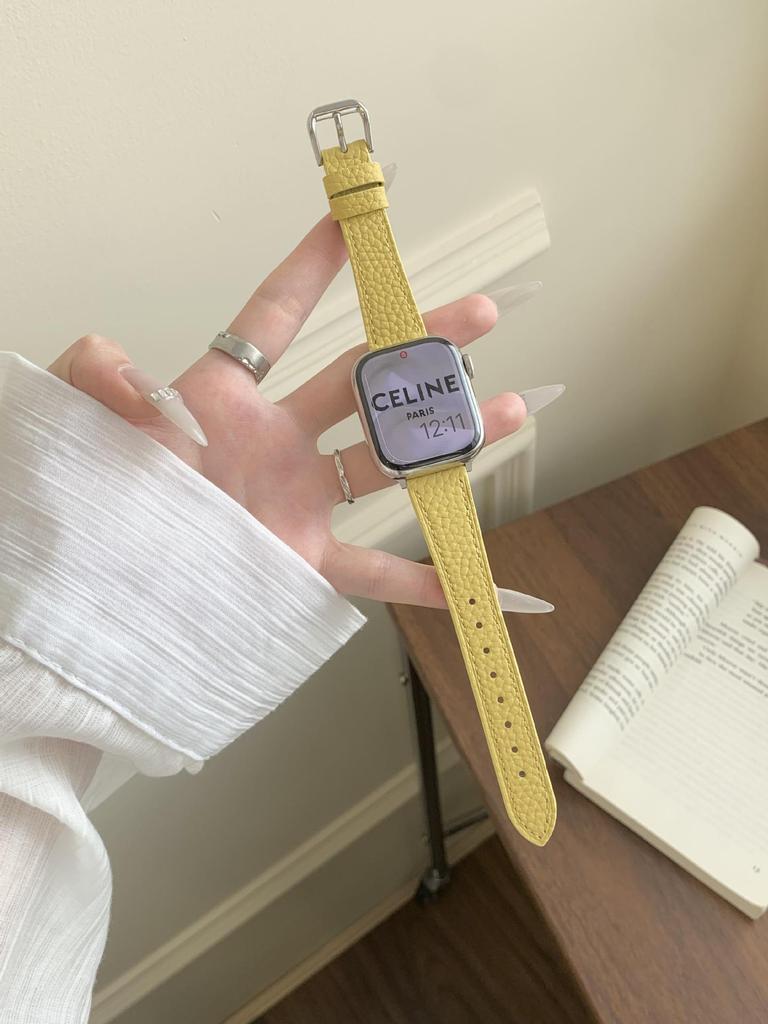 Совместимый ремешок из телячьей кожи с текстурой личи для Apple Watch S10/iWatch 98765SE и Huawei GT5/GT4 - Женский стиль