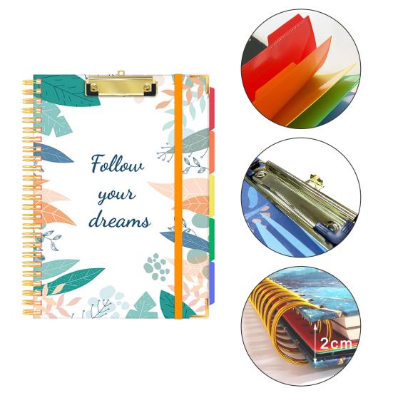 Папка-планшет с блокнотом с возможностью замены, формат Letter, 5 разделителей, боковые карманы, переплет на двойной спирали, эластичная лента, цветной индекс-спираль