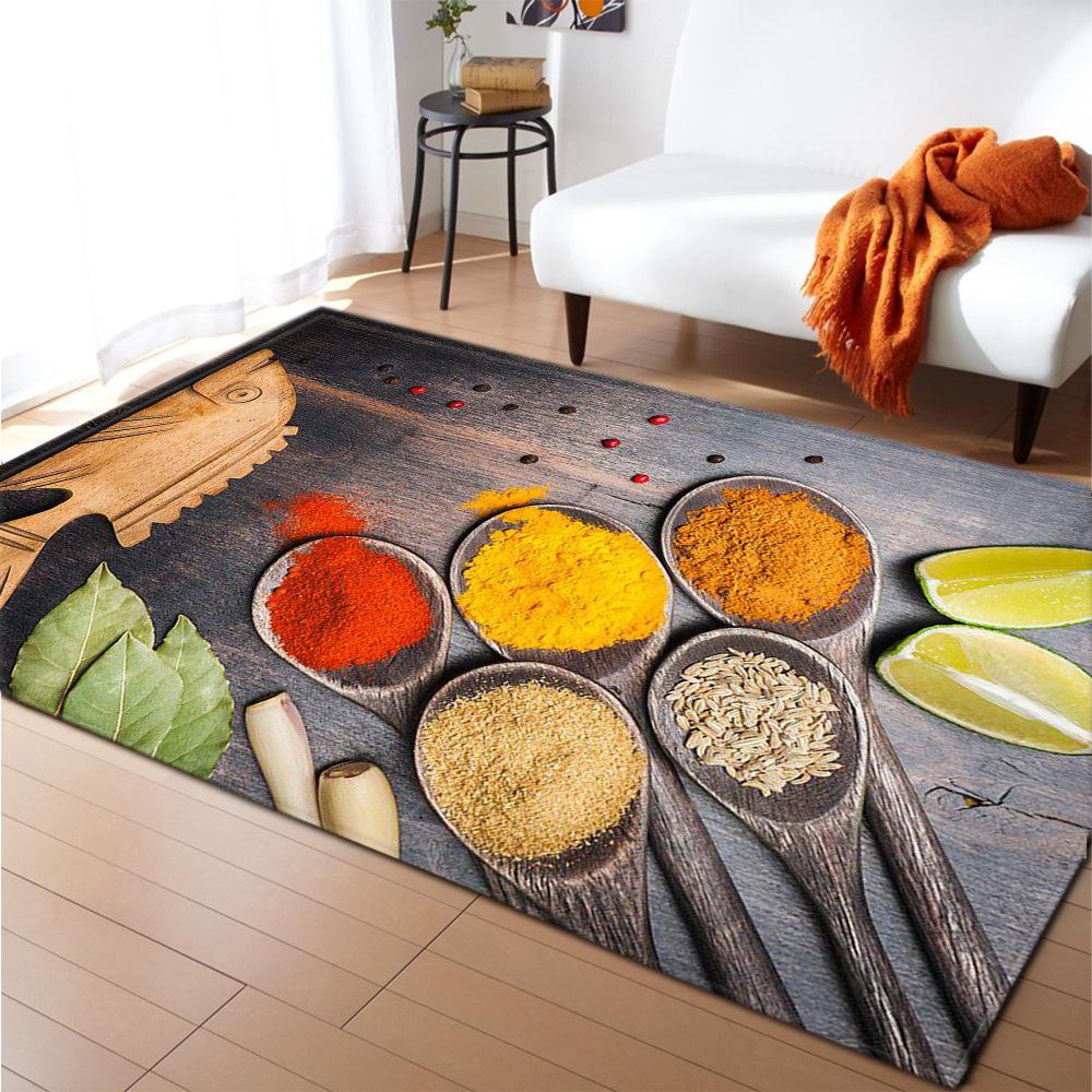 Seasoning Living Room Area Rug Home Decor Food Spice Carpet Bedroom Rug for Boys Tableware Floor Mat Soft Kitchen Rug Doormat