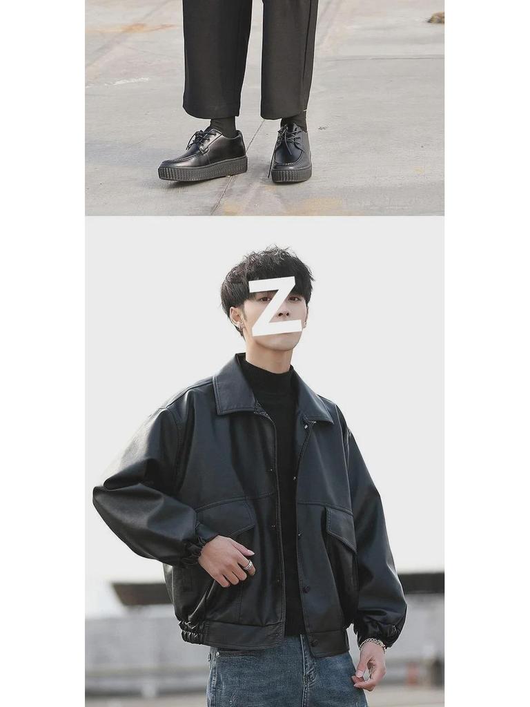 Мужская свободная кожаная мотоциклетная куртка в корейском стиле - пилотный дизайн для весны и осени