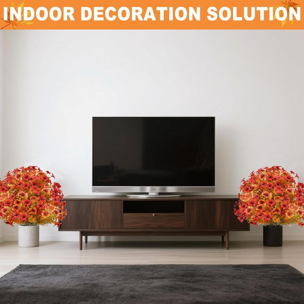 2 Pack Fall Artificial Mums Topiary Ball Tree with Ground Spike Boxwood 25" UV Resistant Fake Greenery Shrub Faux Violet Plant Fall Decorations