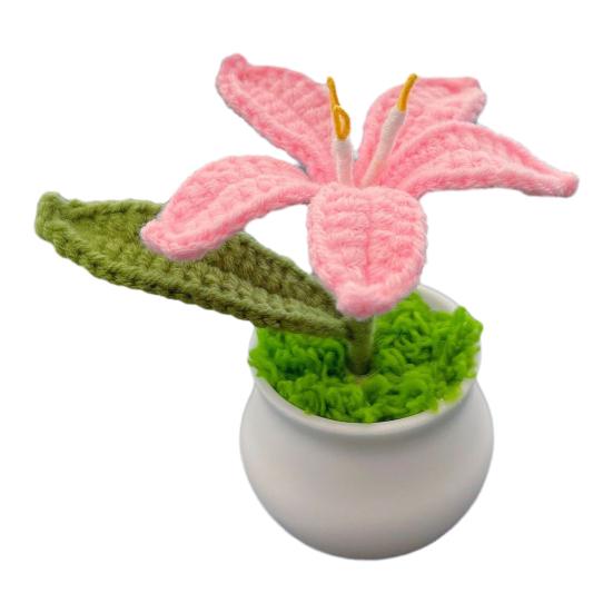 Вязаные комнатные растения Искусственный вязаный цветок лилии с горшком Ручной работы Цветочный подарок для мамы Учителя Женщин Друзей на День Рождения Юбилей