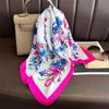 Korean Floral Print Silk Square Scarfs 70cm Women Summer Headscarf Female Neckerchief Decorate Neck Ties Lady Hijab Neck Scarf