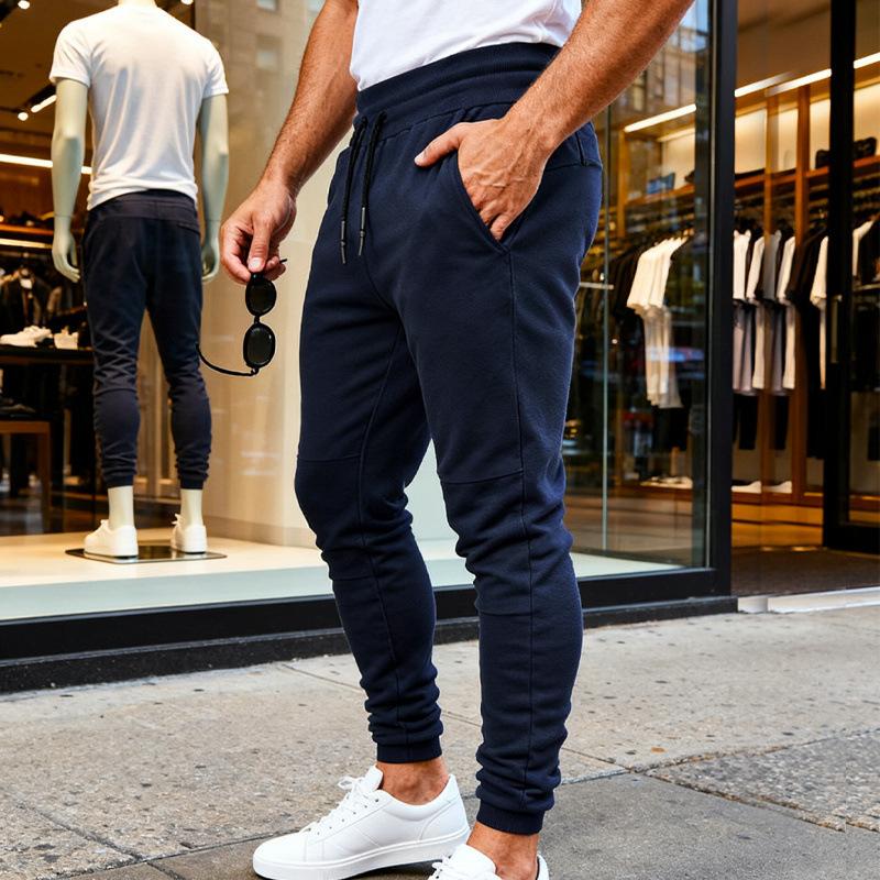 Мужские зауженные джоггеры с эластичным поясом на шнурке, повседневные спортивные брюки с карманами