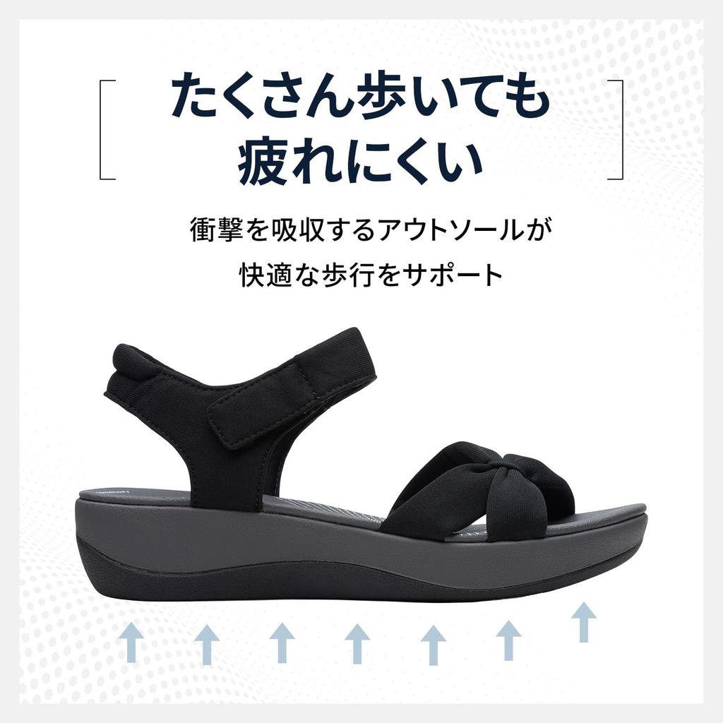 [Clarks] Сандалии Ara Shore, Ремешок на щиколотке, Легкие, Удобные для ходьбы, Женские, Черный текстиль, 22,0 см