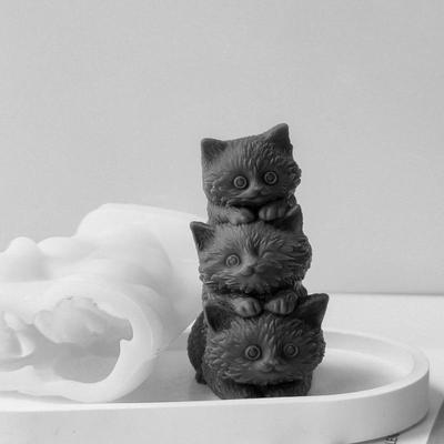 DIY Animal Three Kittens Silicone Mold Stacking Cats Cute Aroma Candle Гипсовые украшения Формы для изготовления свечей для ароматерапии автомобиля