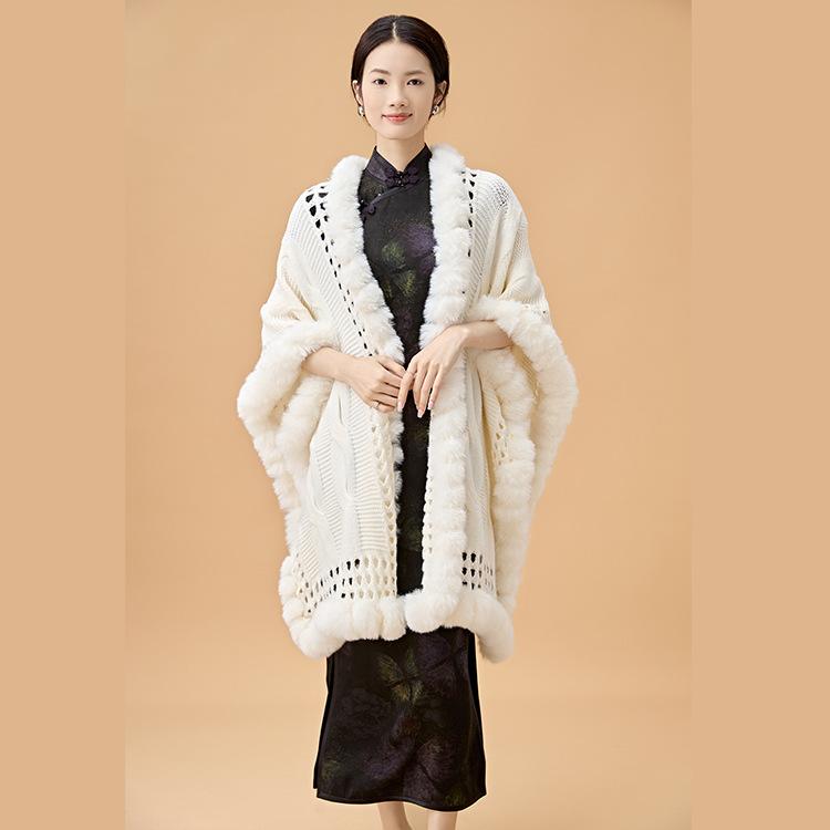 Environmentally Friendly Hairball Knitted Shawl Warm Women'S Twist Enlarged Fur Collar Cape Versatile Dual-Purpose Scarf Cape