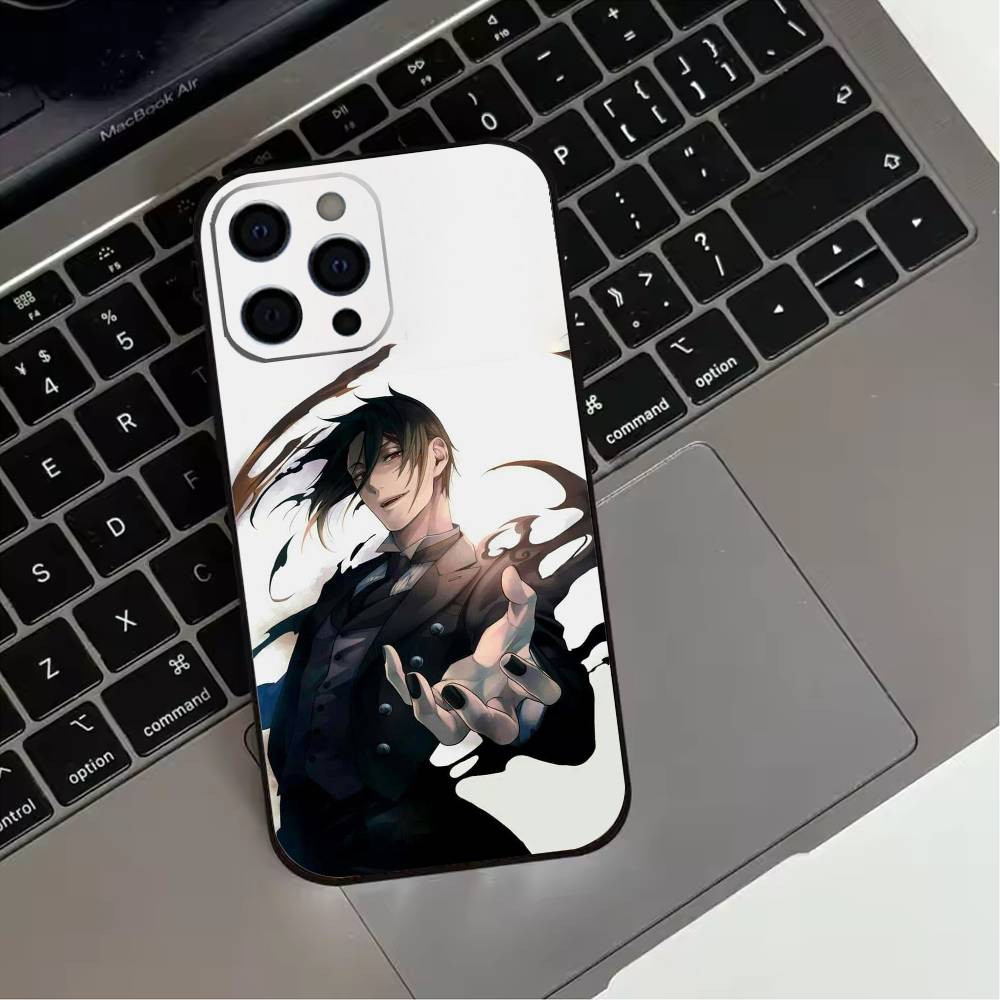 Черный чехол для телефона B-ButlerS (Аниме) для iPhone 17,16,15,14,13,12,11 Plus,Pro Max,XS, Мягкий силиконовый черный чехол