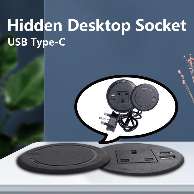 Настольная розетка Многофункциональная розетка UK с вилкой USB Type-C для утопленного рабочего стола, круглая розетка
