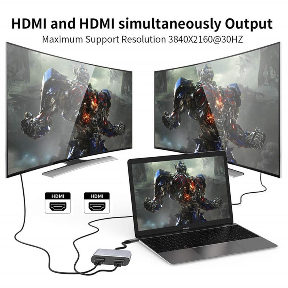 USB-C концентратор 4-в-1 с двойным HDMI-адаптером для MacBook