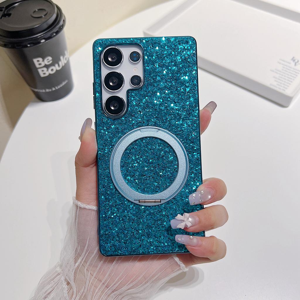For Samsung Galaxy S25 Ultra Magnetic Case with Kickstand Glitter Electroplated TPU+PC Phone Cover