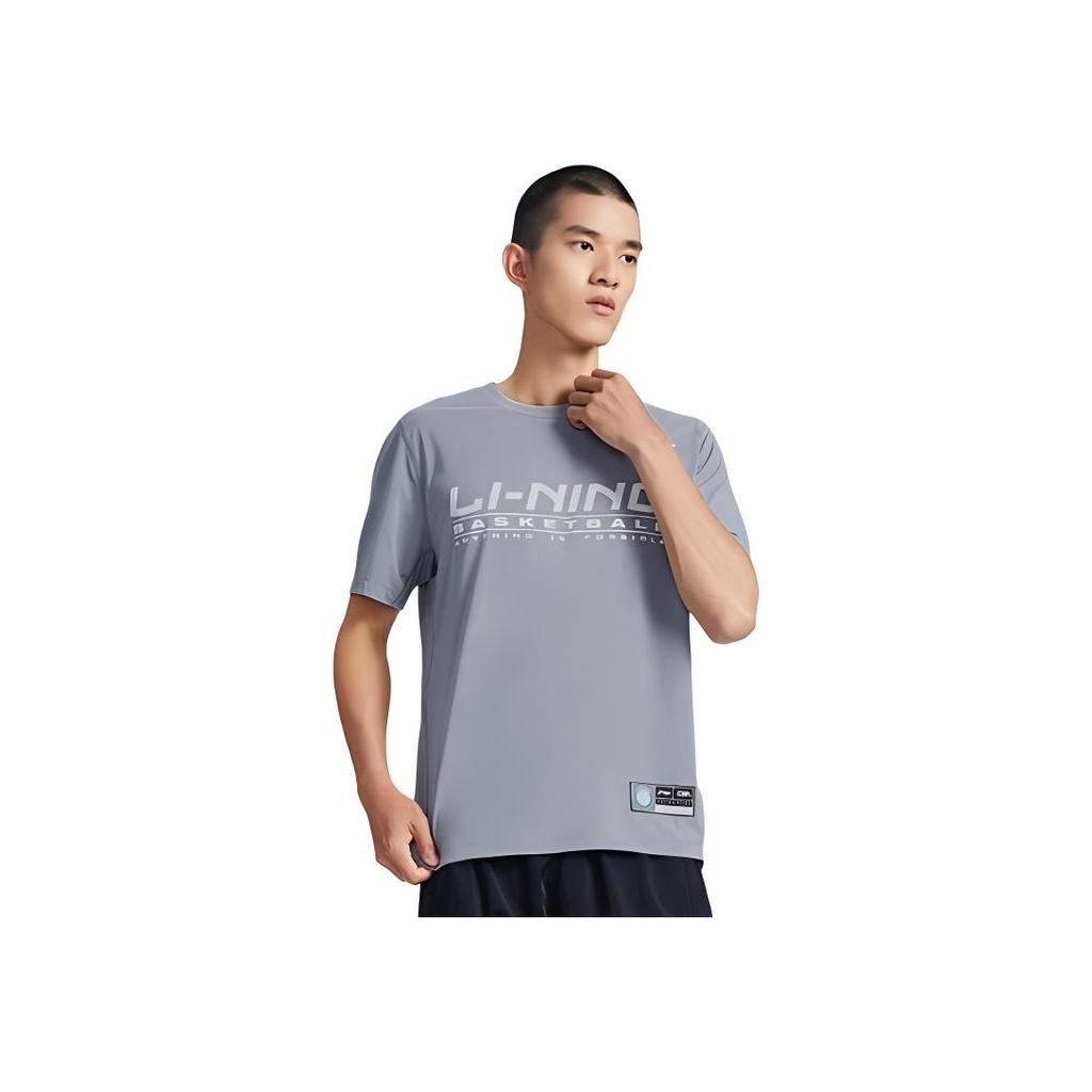 Футболка с коротким рукавом и принтом букв серии Li Ning Cba, мужская, серая ATSR565-1