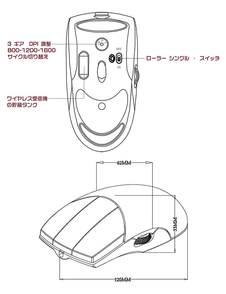 Shengshou 3 Button Mouse Side Scroll Wireless 3 Buttons with Scroll Wheel Perfect for 3DCG CAD CAM (Black)