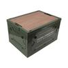 Folding Camping Storage Box with Wooden Lid Collapsible Storage Bin Container with Wheels for Car