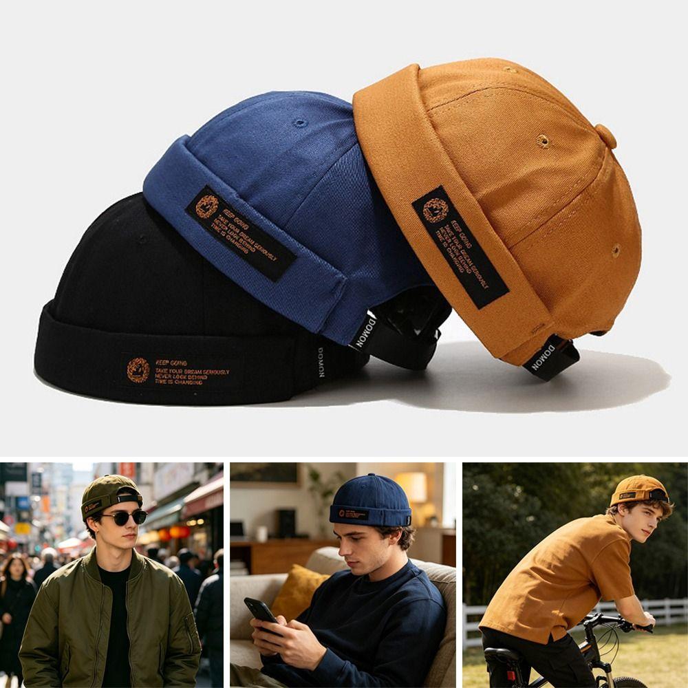 Retro Letter Brimless Docker Cap Cotton Vintage Dome Hat Fashion Skullcap Outdoor