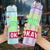 1PC Everything Will Be Okay Text 750ml Color Plastic Sports Water Bottle Leakproof Flip Straw Lid Suitable for Sports Office Home Use
