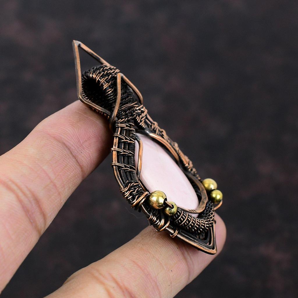 Розовый опаловый кулон, обернутый медной проволокой, ювелирное изделие ручной работы, подлинный драгоценный камень, обернутый медной проволокой, стильный кулон для подарка